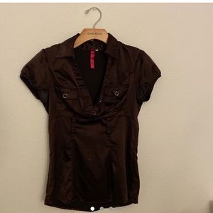CUTE BROWN Y2K BUTTON UP
